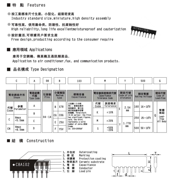 風(fēng)華貼片電容_厚膜網(wǎng)絡(luò)電容的特點和參數(shù)